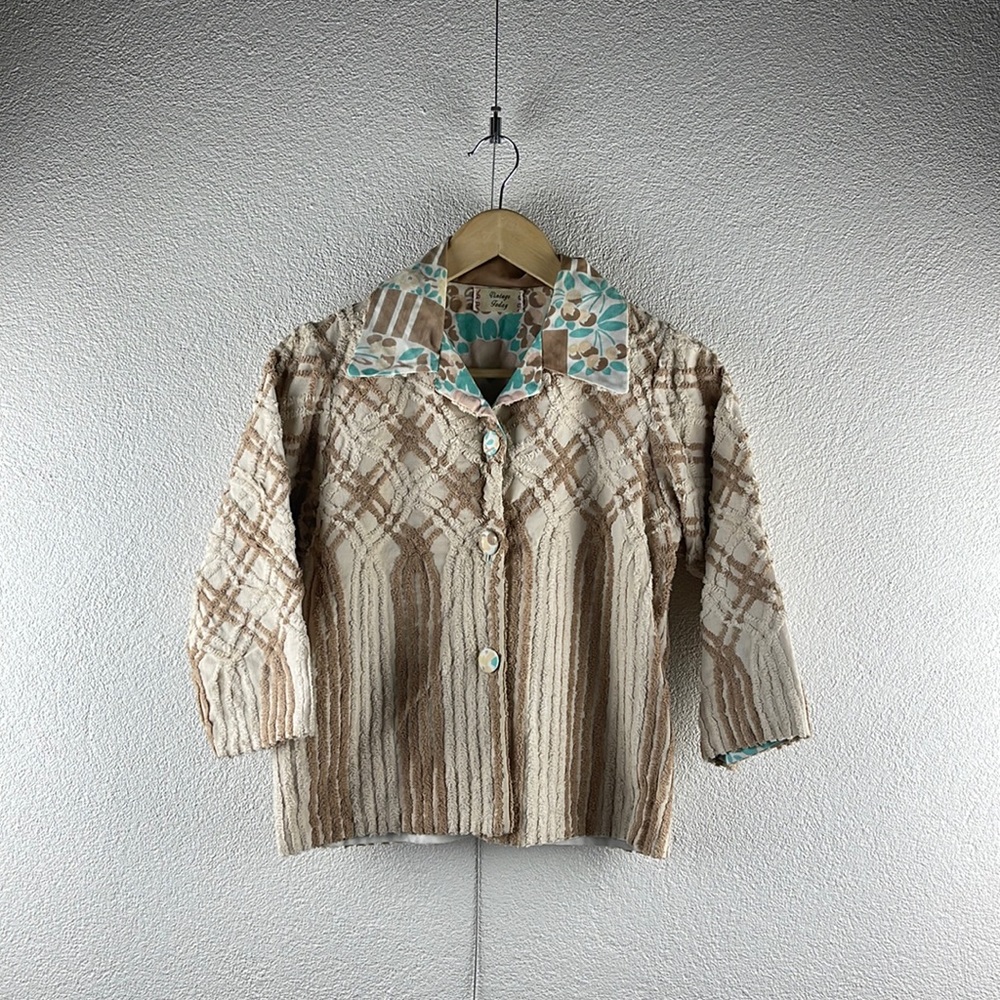 Retro l 40s S Vintage Chenille Fruit Fabric Upcycled Reversible Handmade Jacket